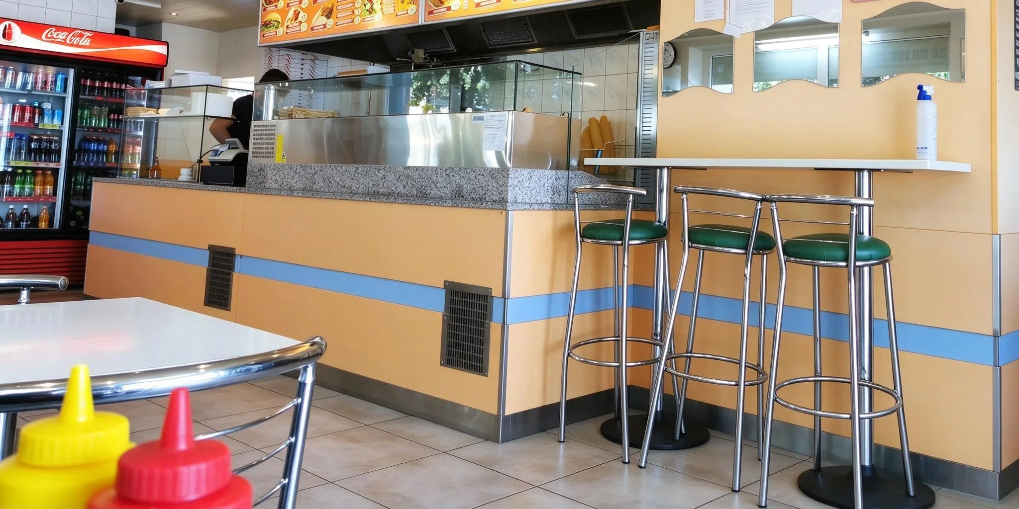 Heller Gastraum des Restaurants mit Sitzplätzen und Tischen
